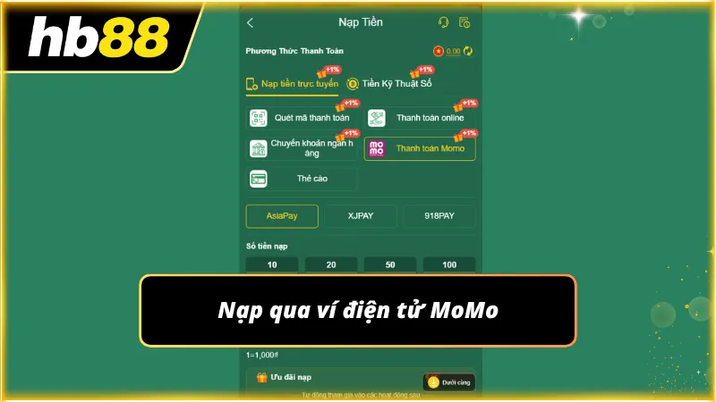 Hình thức nạp bằng ví Momo được mọi cược thủ tin dùng vì sự tiện lợi và nhanh chóng