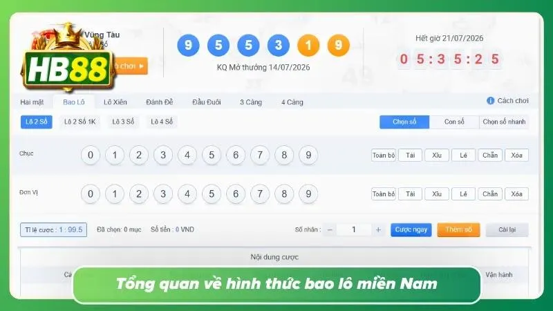 Giao diện bảng kết quả xổ số và các hình thức cược